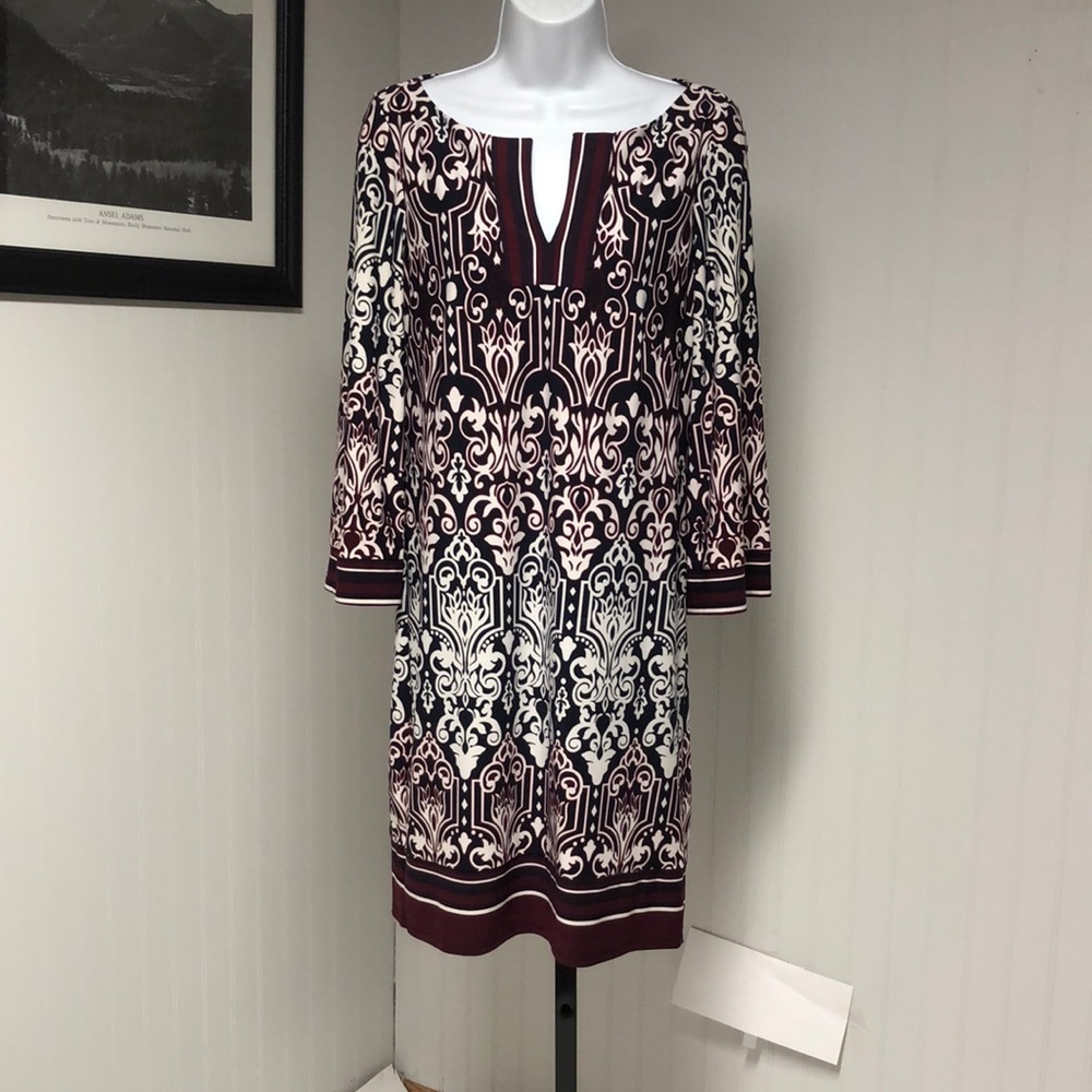 Women’s Laundry by Design Black Maroon White Ornate Print Dress Size 6